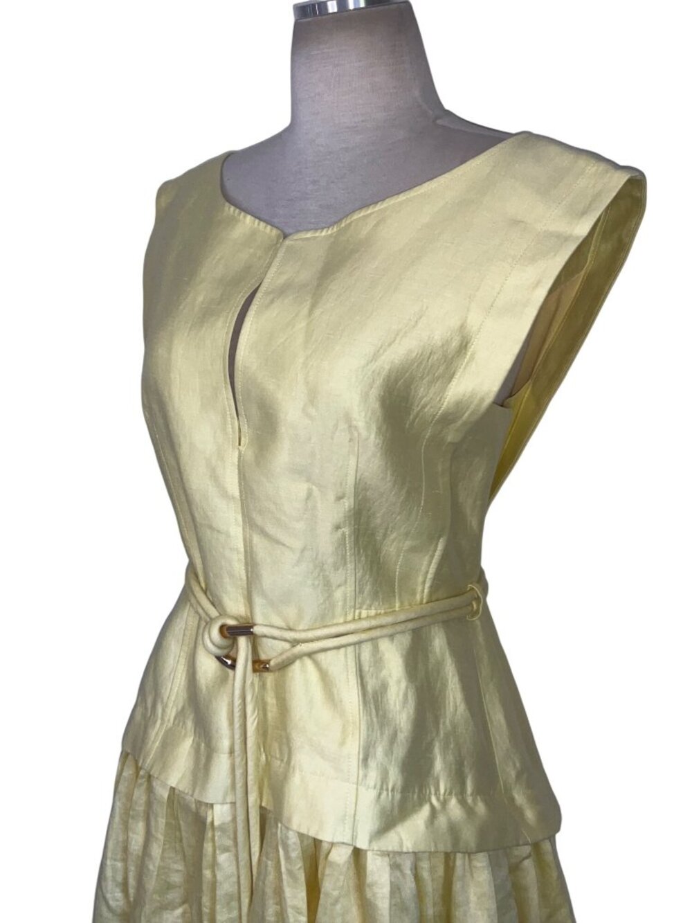 Acler Remly Mini Dress in Lemon Sorbet 8 Womens Belted Linen - Picture 9 of 16